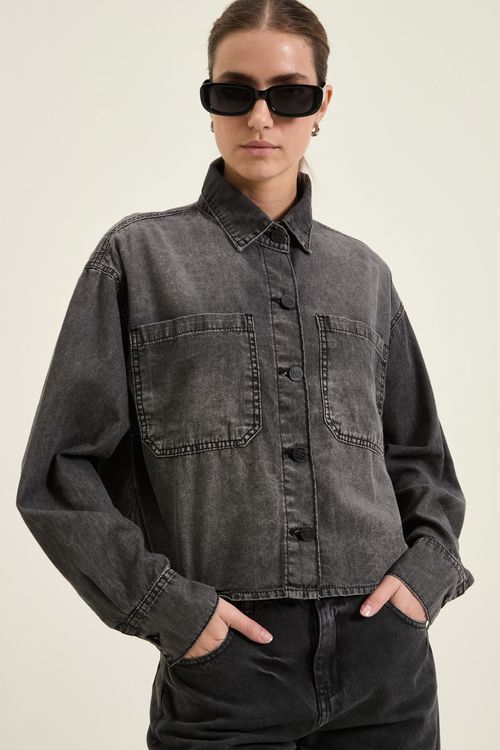 Camisa Crop Denim Black