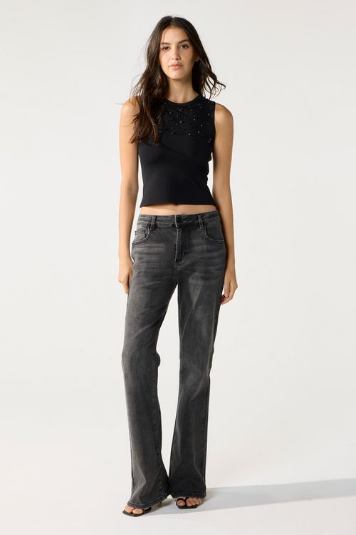 Flare Mid Rise Grey Up