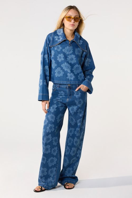 Wide Fiori Denim Blue